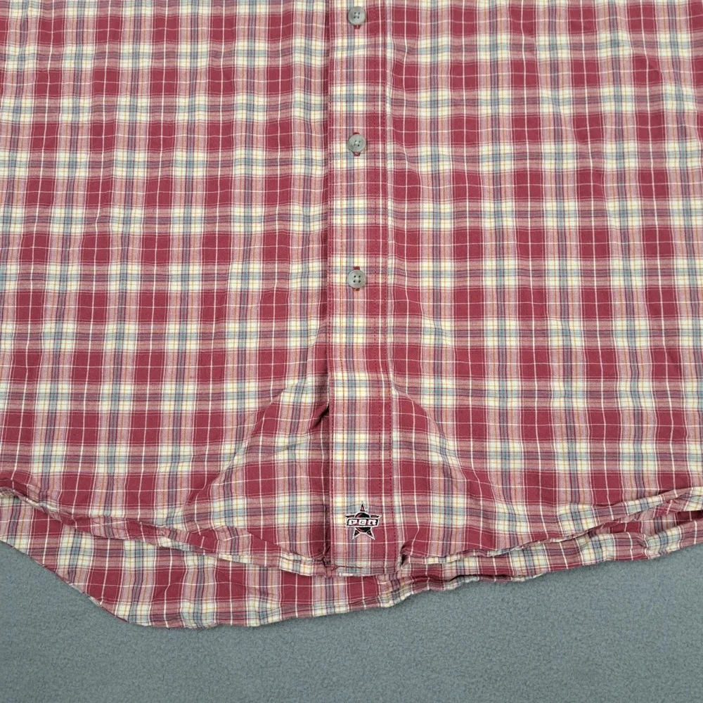 Wrangler PBR Button Down Shirt Mens Size XL Red Plaid Rodeo Bull Riding Official